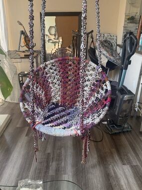 Anthropologie Multicolor Crochet Hanging Chair - Purple, White, Pink